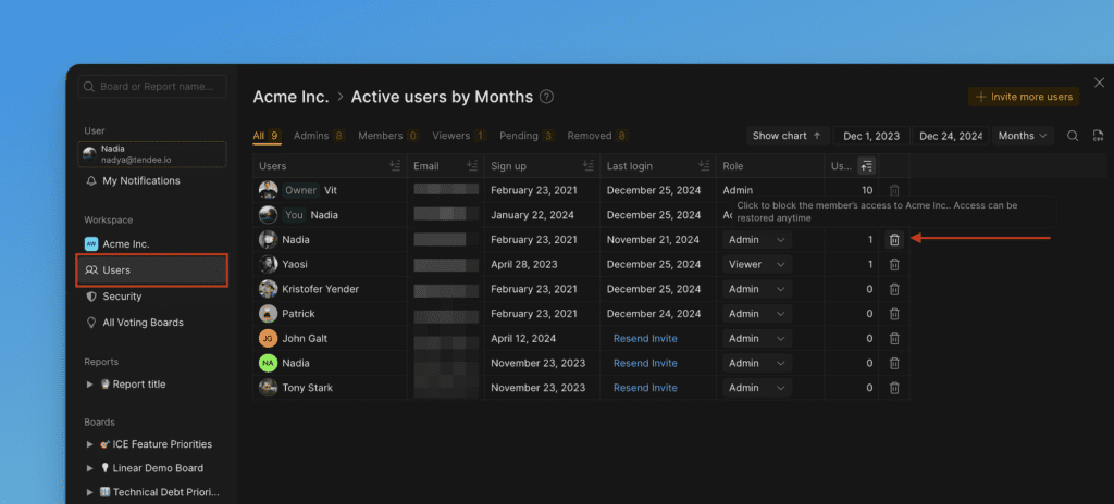 Bestätigung der Benutzerentfernung