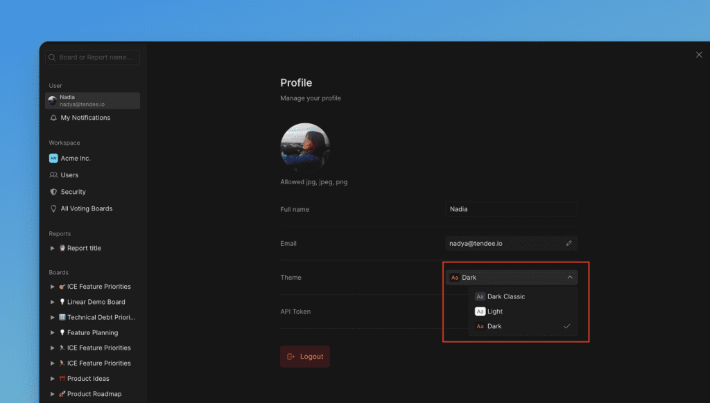 テーマ選択オプション