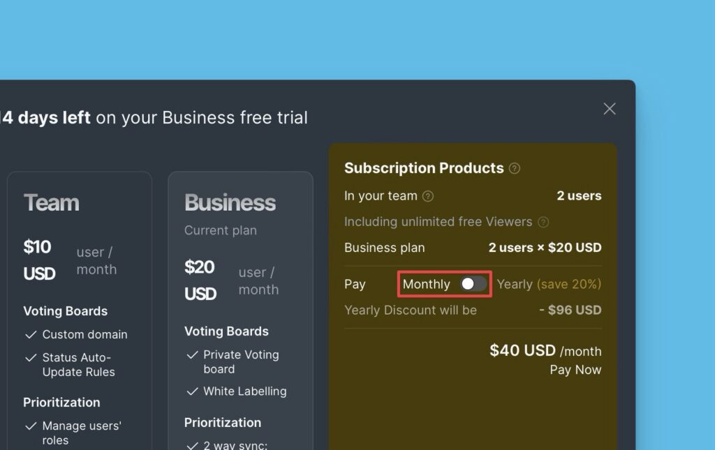 Monatliche Abrechnungsoption