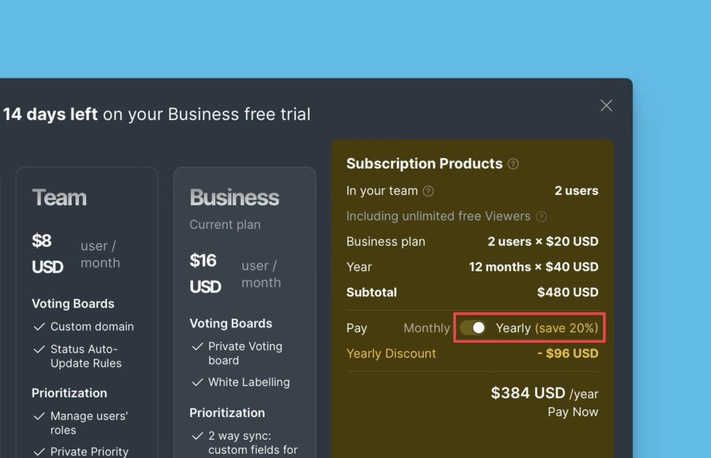 Jährliche Abrechnungsoption