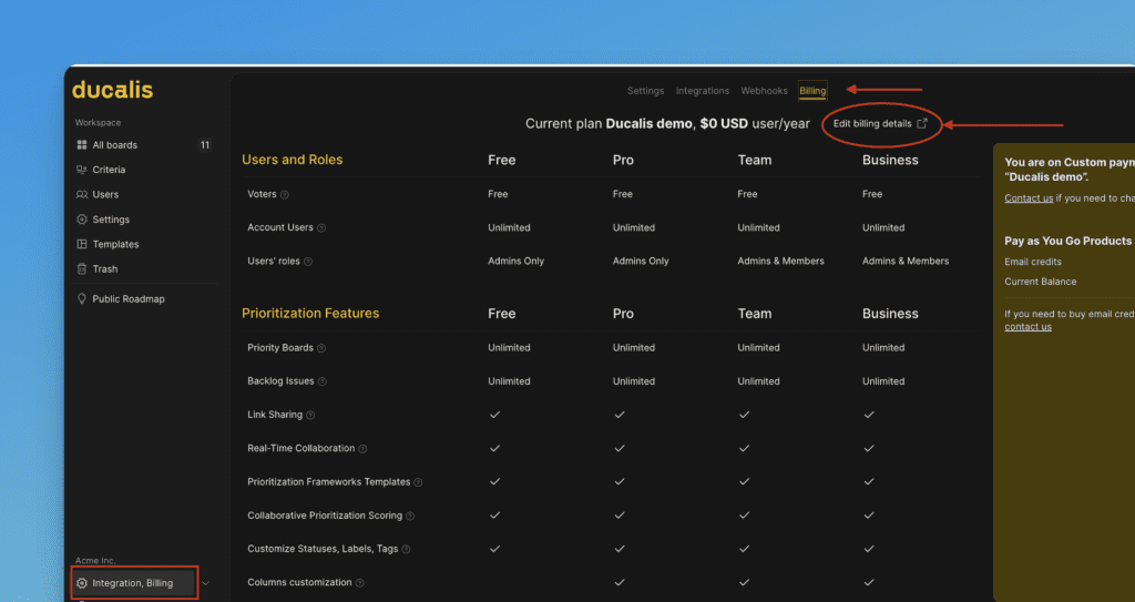 Position der Schaltfläche zum Bearbeiten der Abrechnungsdetails