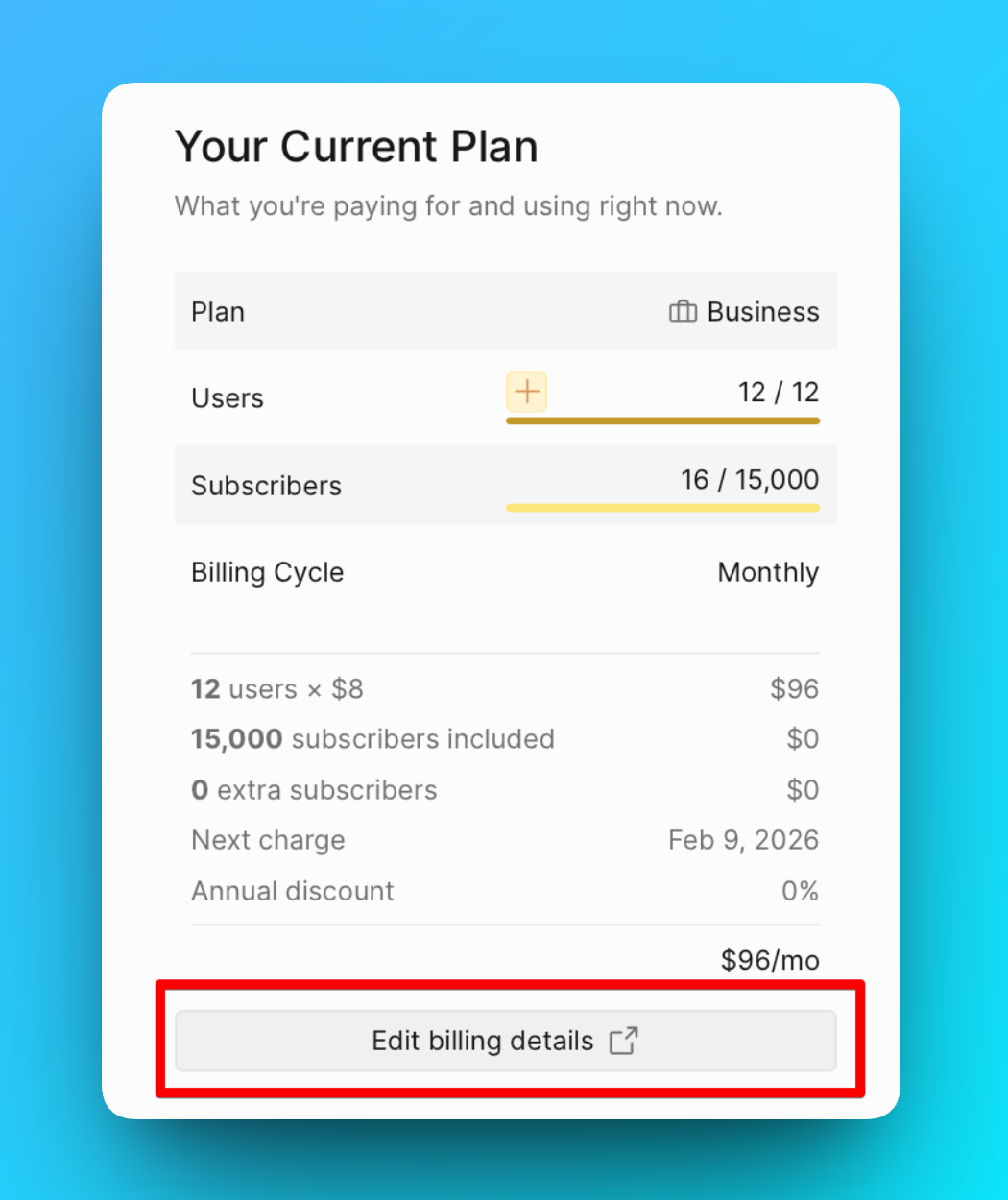 Faturalandırma detaylarını düzenle düğmesinin konumu