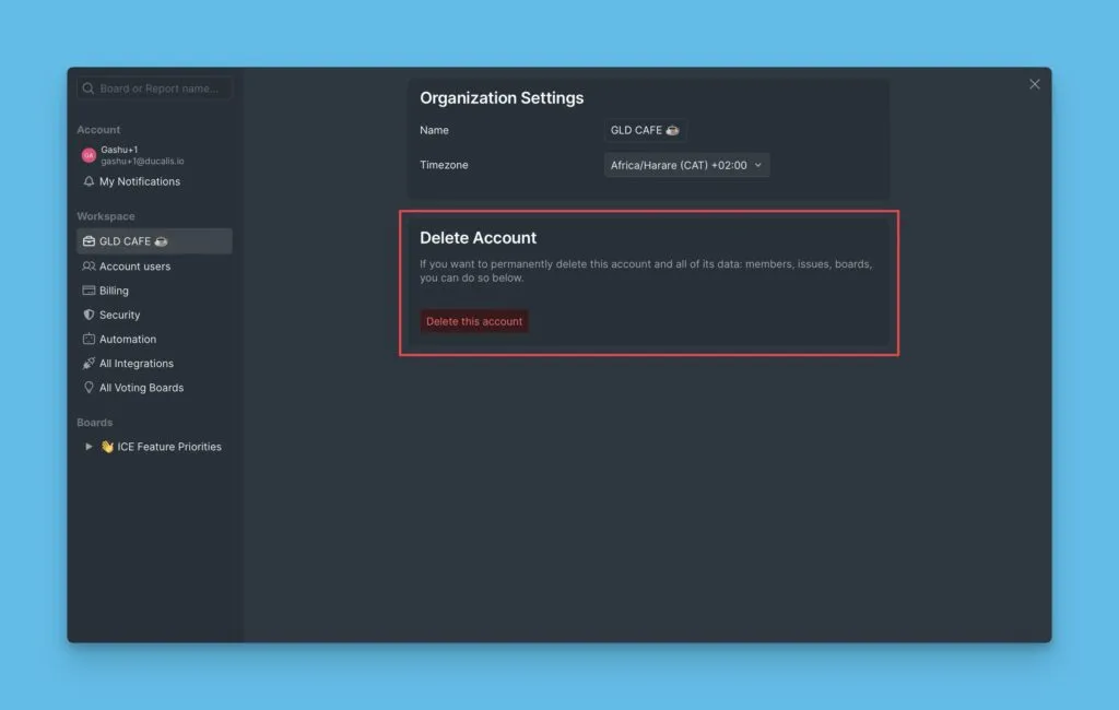 アカウント削除の確認
