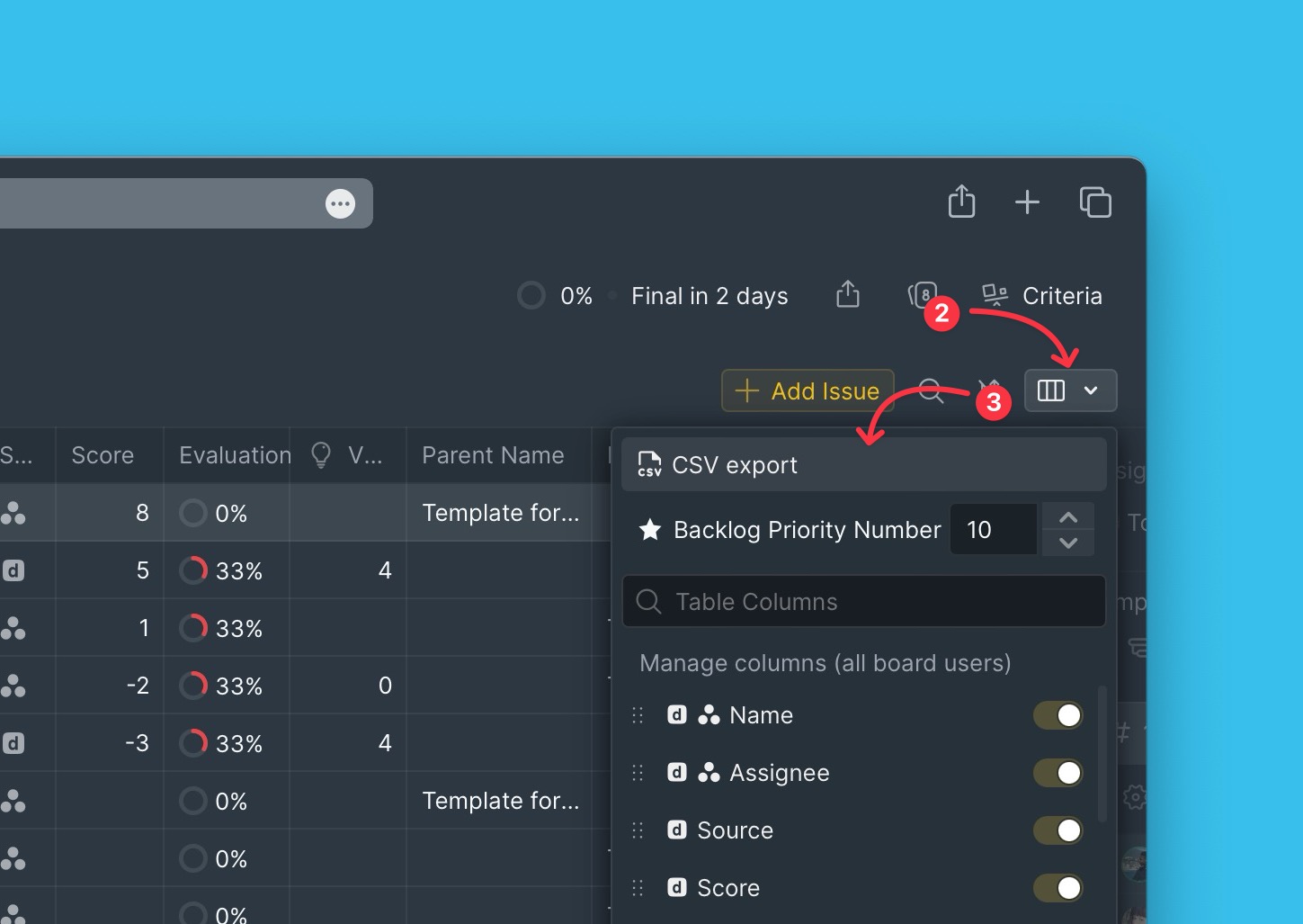 Speicherort der CSV-Export-Schaltfläche