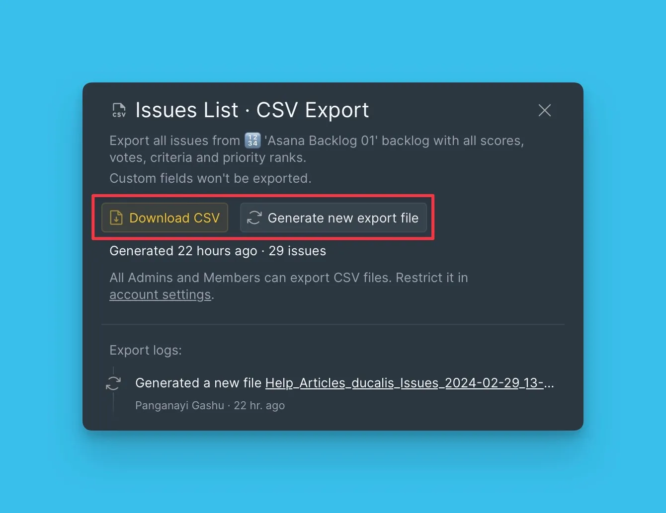 CSV ファイルの生成またはダウンロード