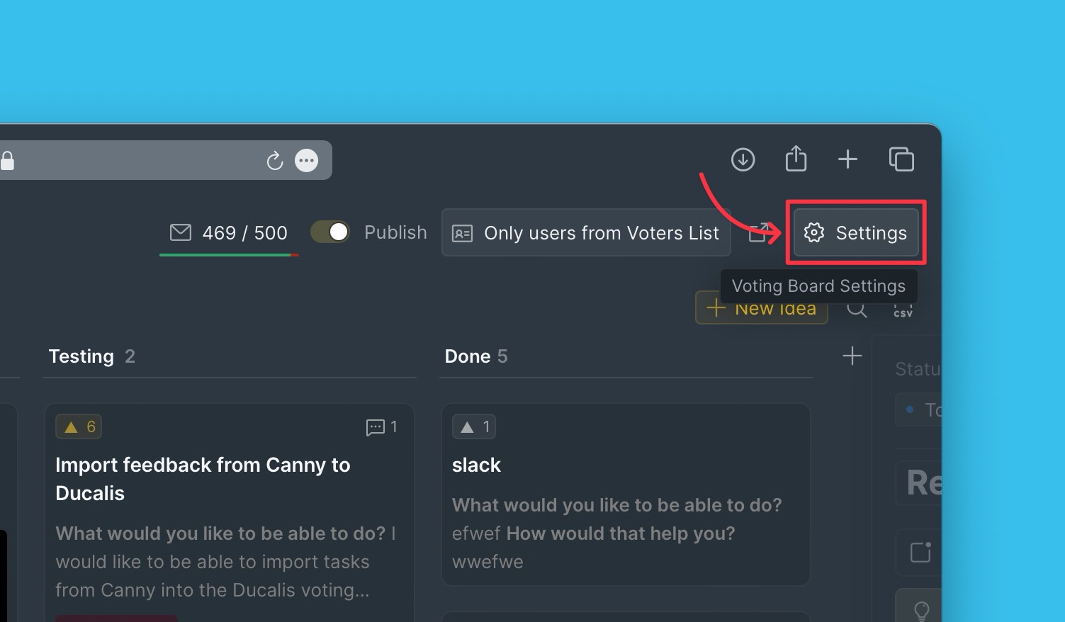 Voting Board-Einstellungen