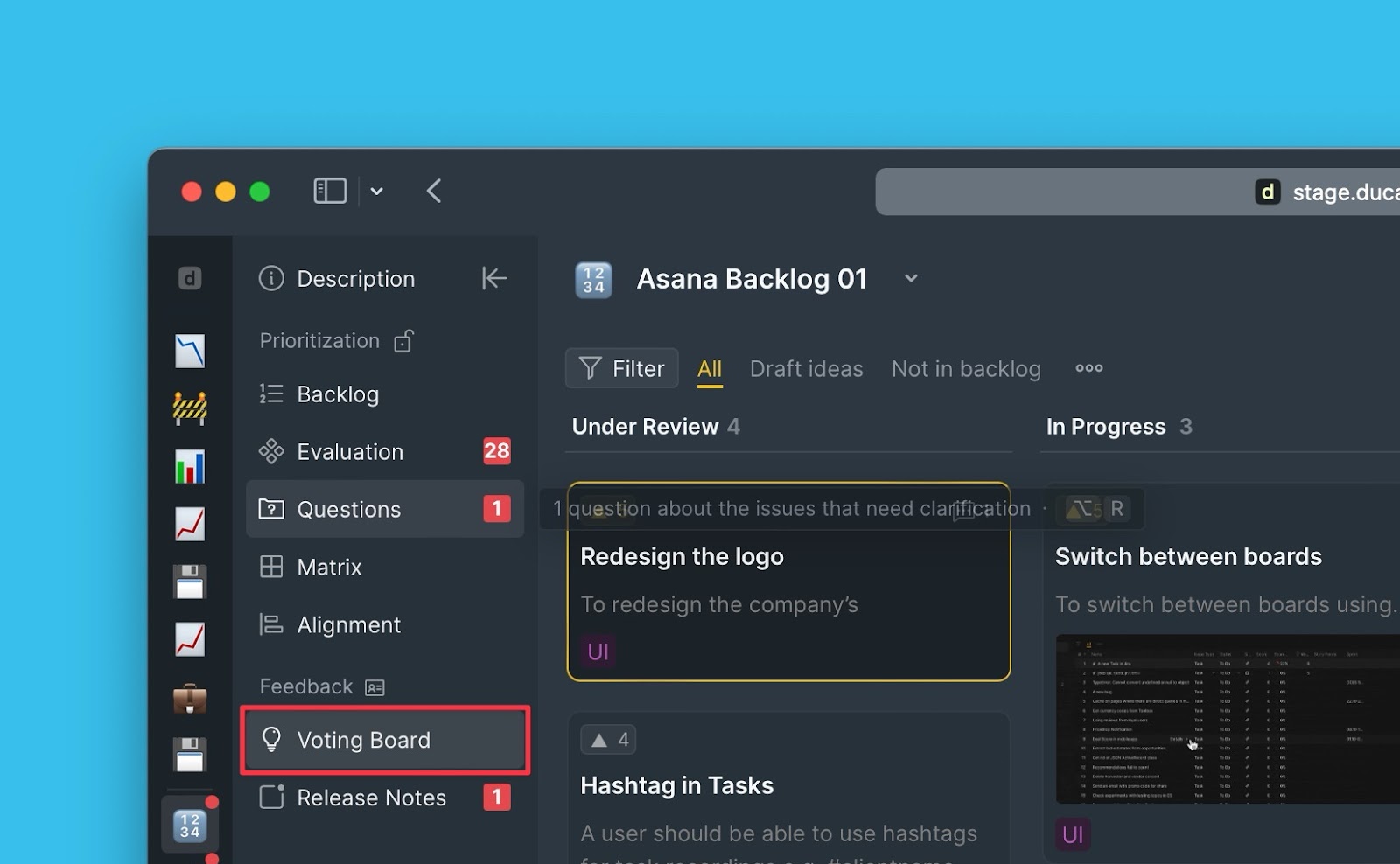 Voting Board Admin-Ansicht