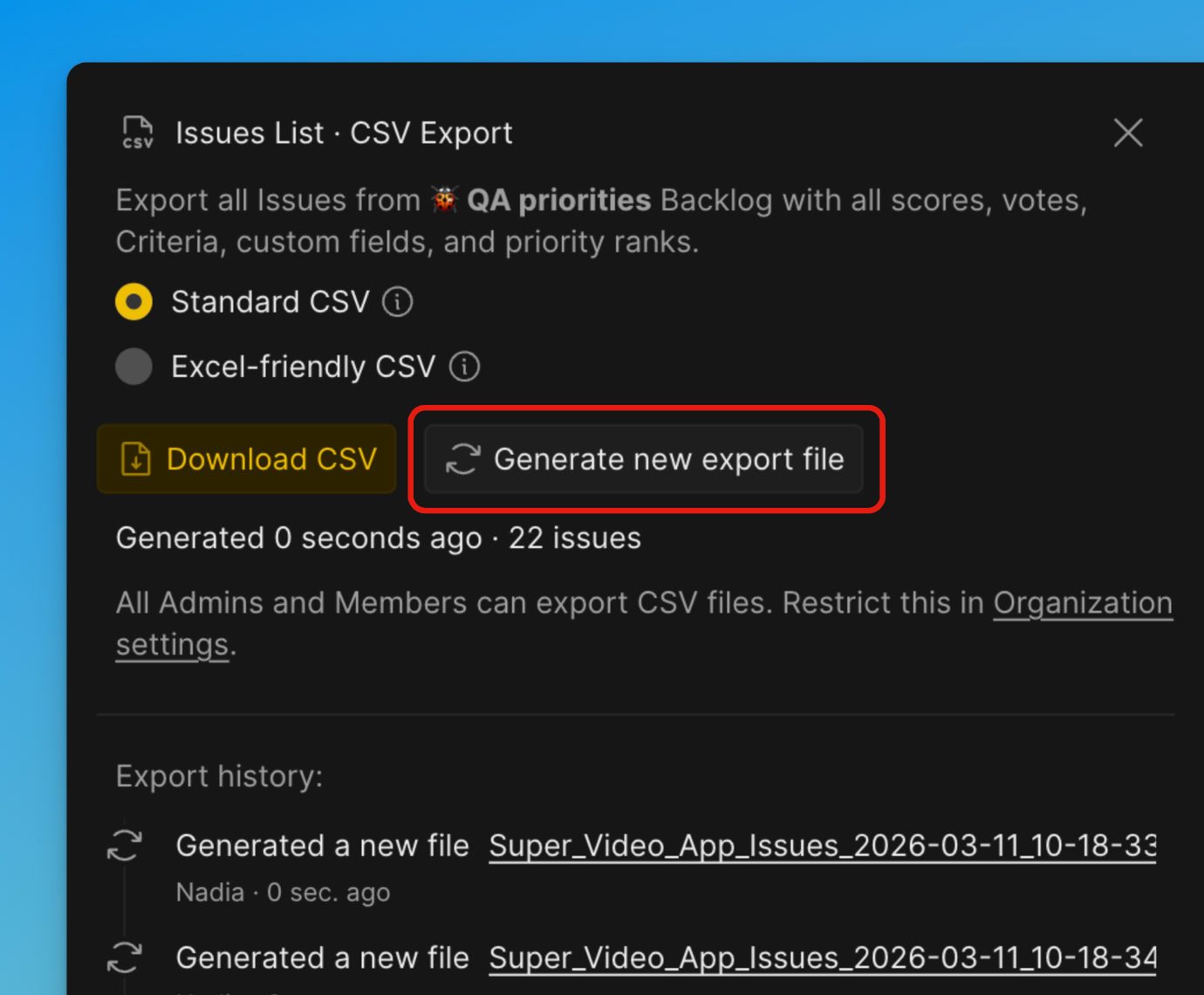 CSV ファイルの生成