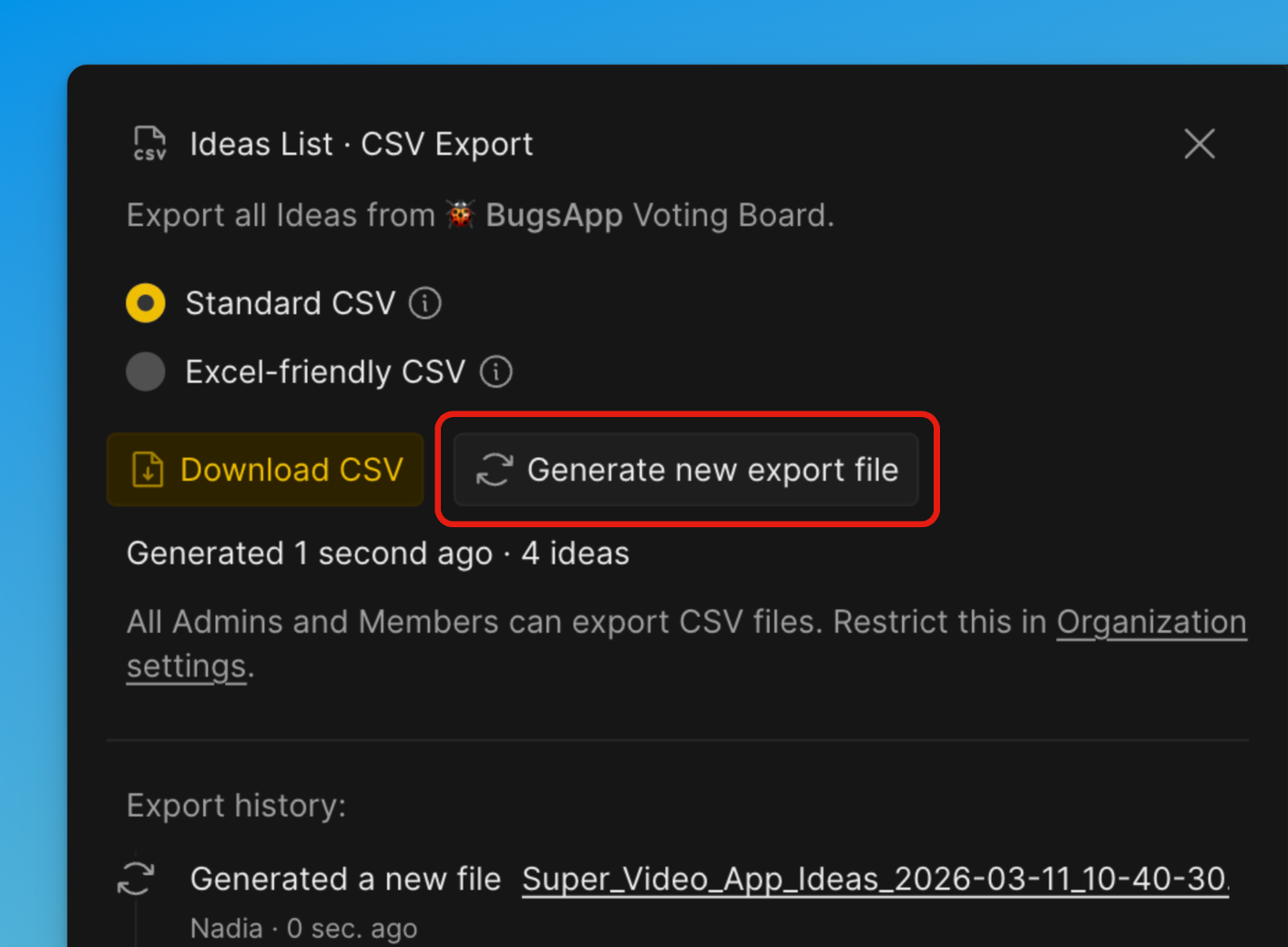 CSV ファイルの生成