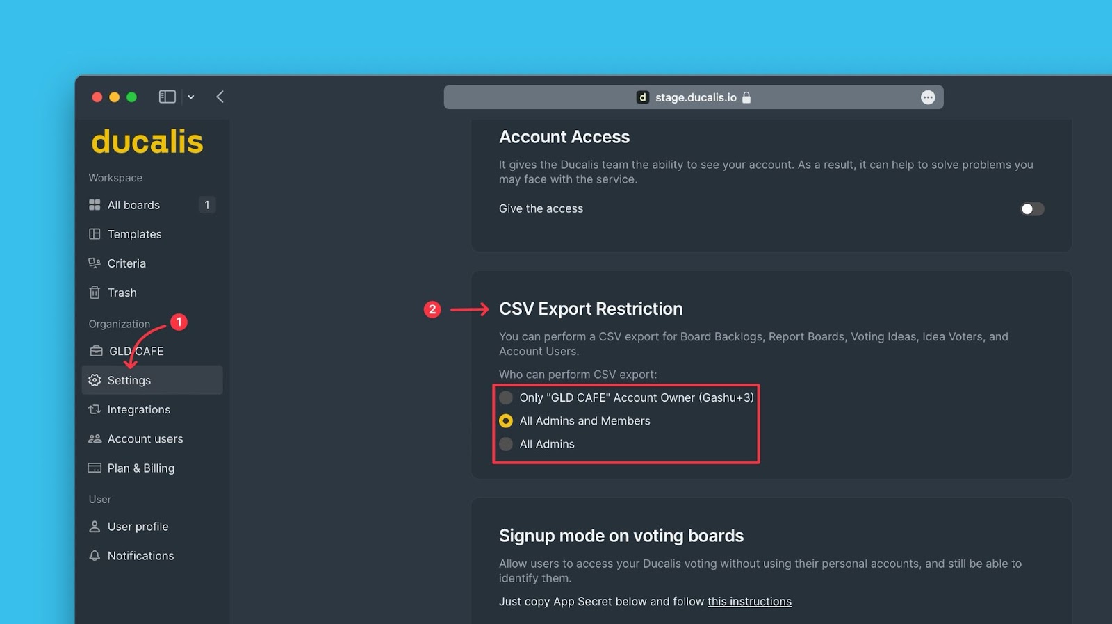 Einstellungen für CSV-Exportbeschränkungen