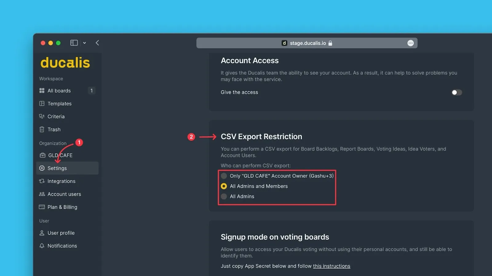 CSV エクスポート制限の設定