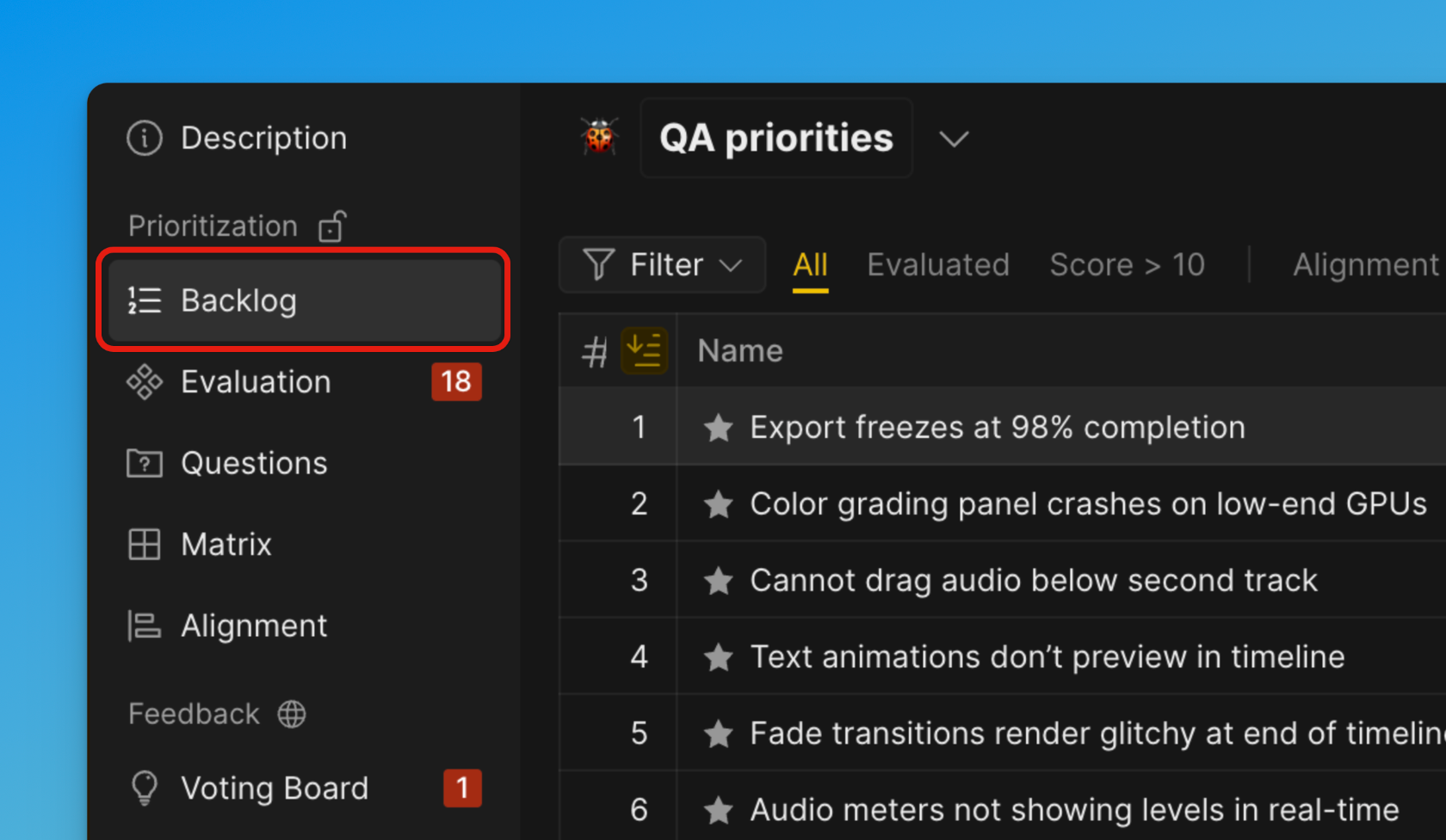 バックログページ