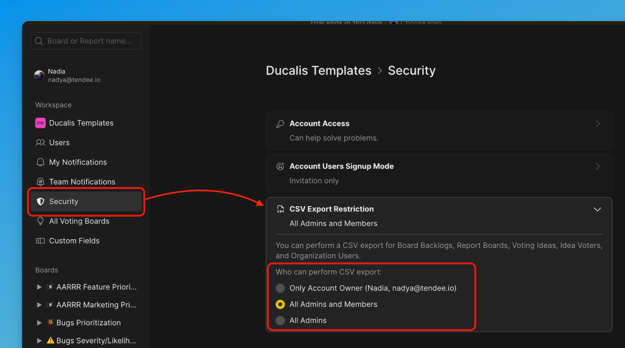 CSV エクスポート制限の設定