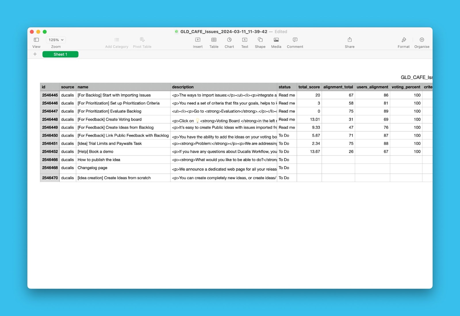 Beispiel-CSV-Datei mit Vorgangsdaten