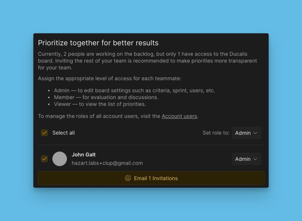Übersicht des Einladungs-Popups