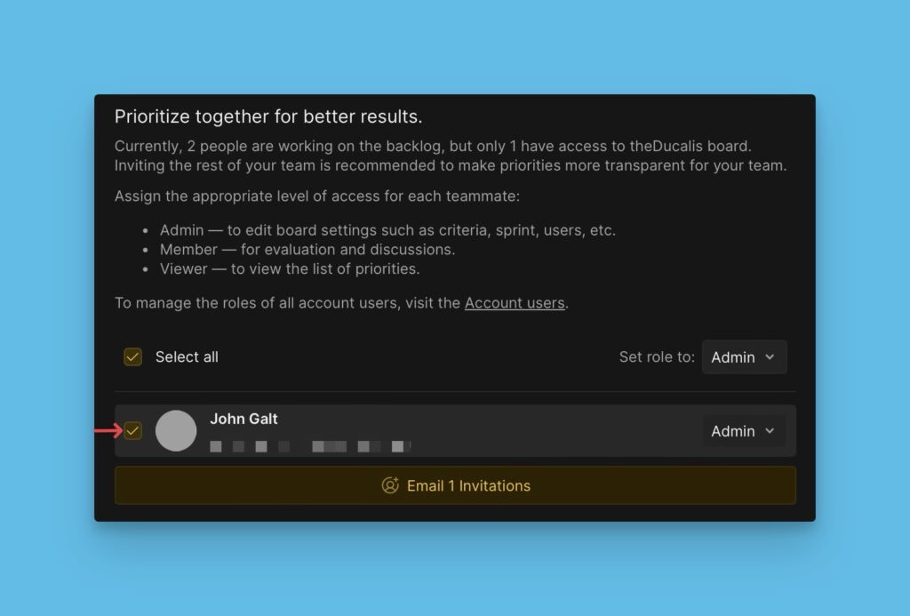 User zum Einladen auswählen