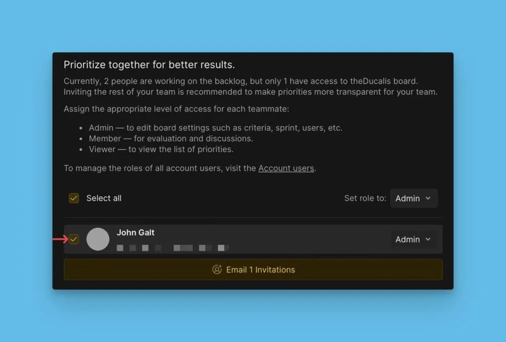 招待するユーザーを選択