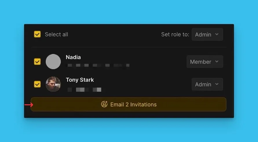 招待を送信ボタン