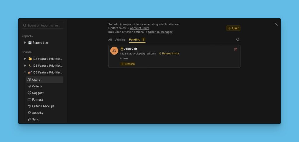 Ausstehende Einladungen in den User-Einstellungen