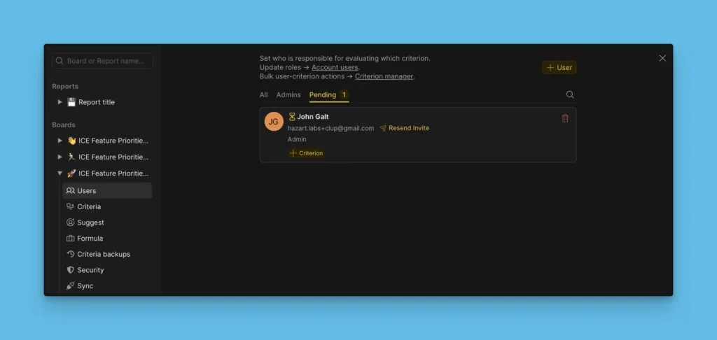 ユーザー設定の保留中の招待