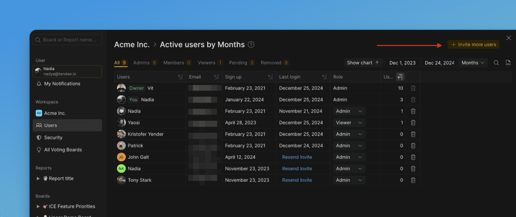 Einladen-Button auf der Benutzerseite