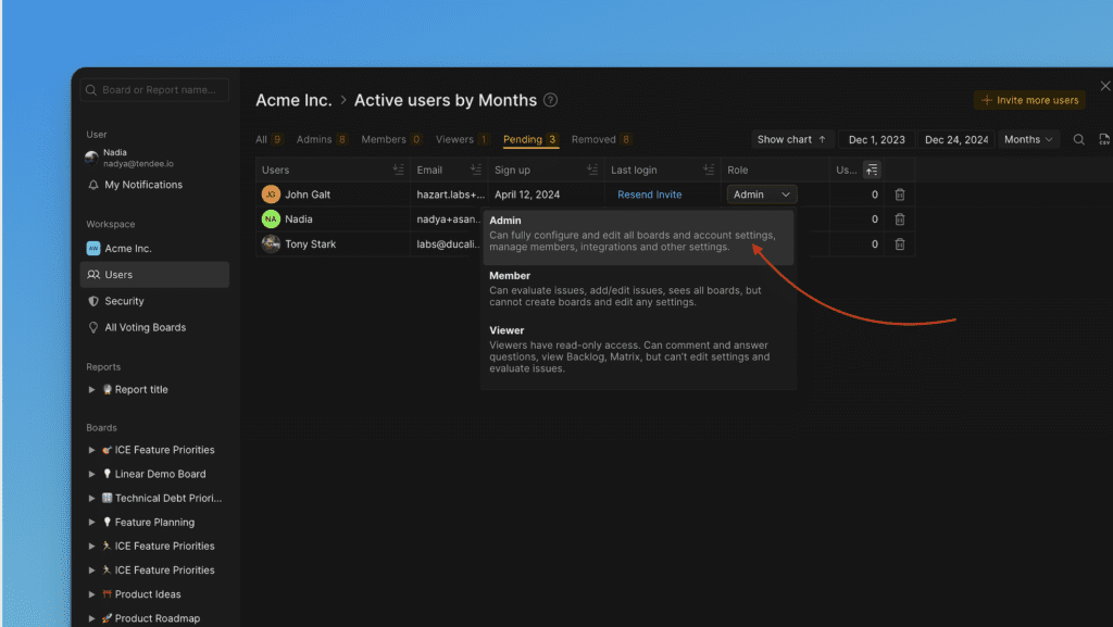 Rolle für ausstehende Einladung ändern