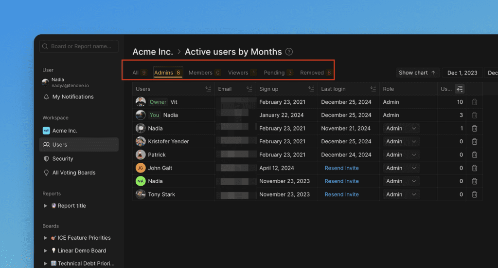 ユーザーロールフィルター