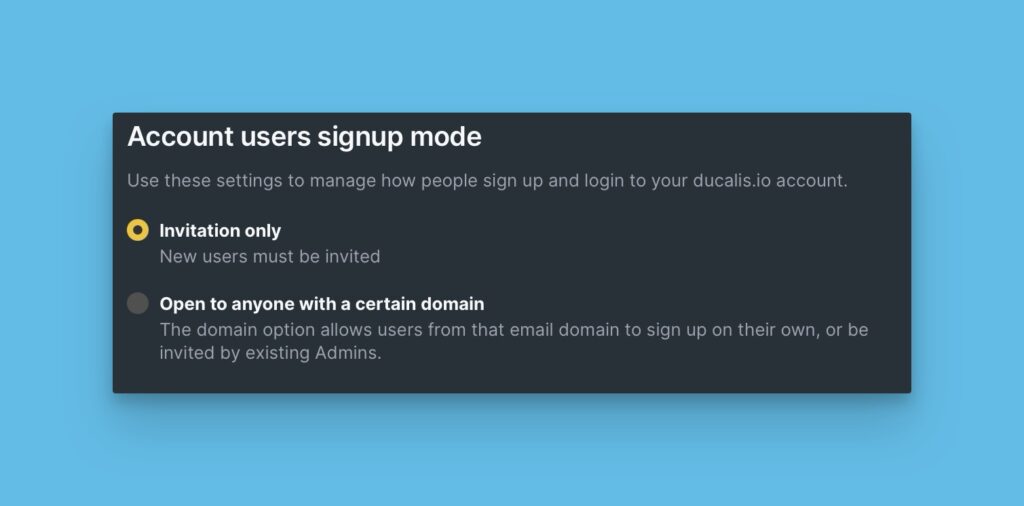 Registrierungsmodus-Optionen in den Einstellungen