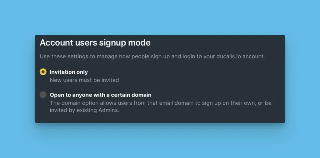 設定でのサインアップモードオプション