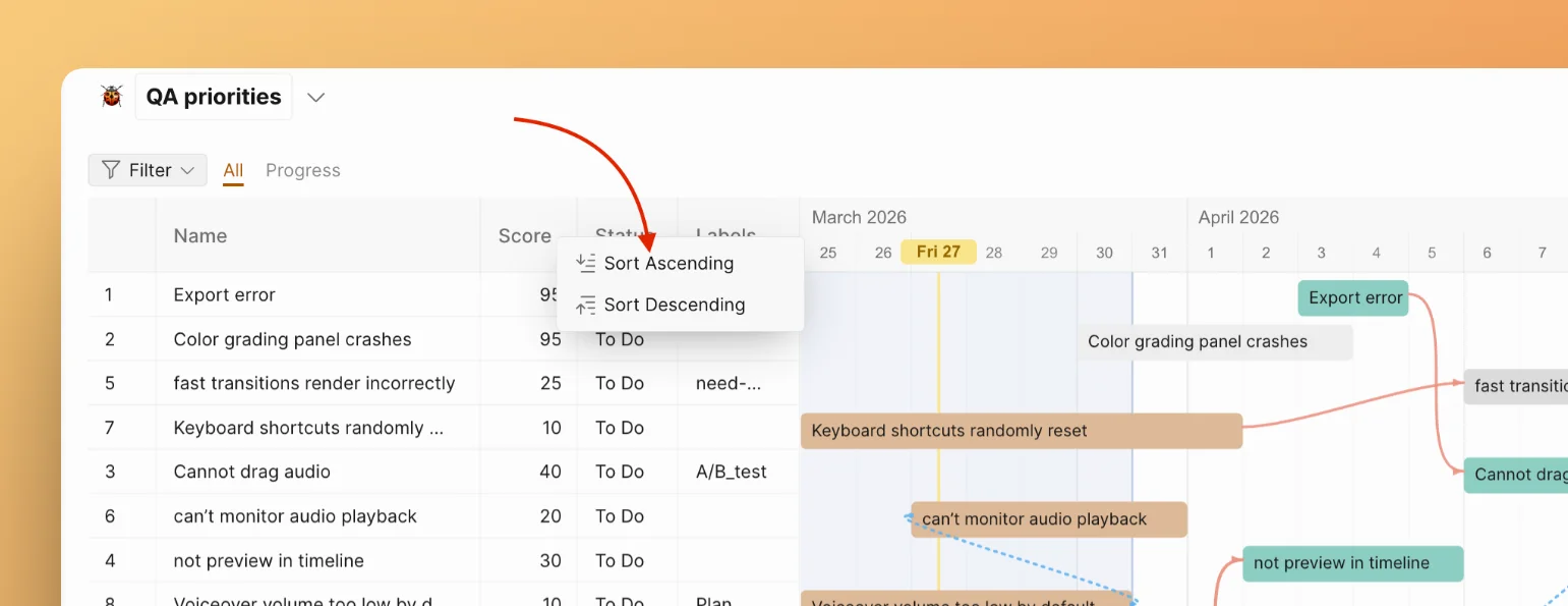 Sütuna göre sıralama