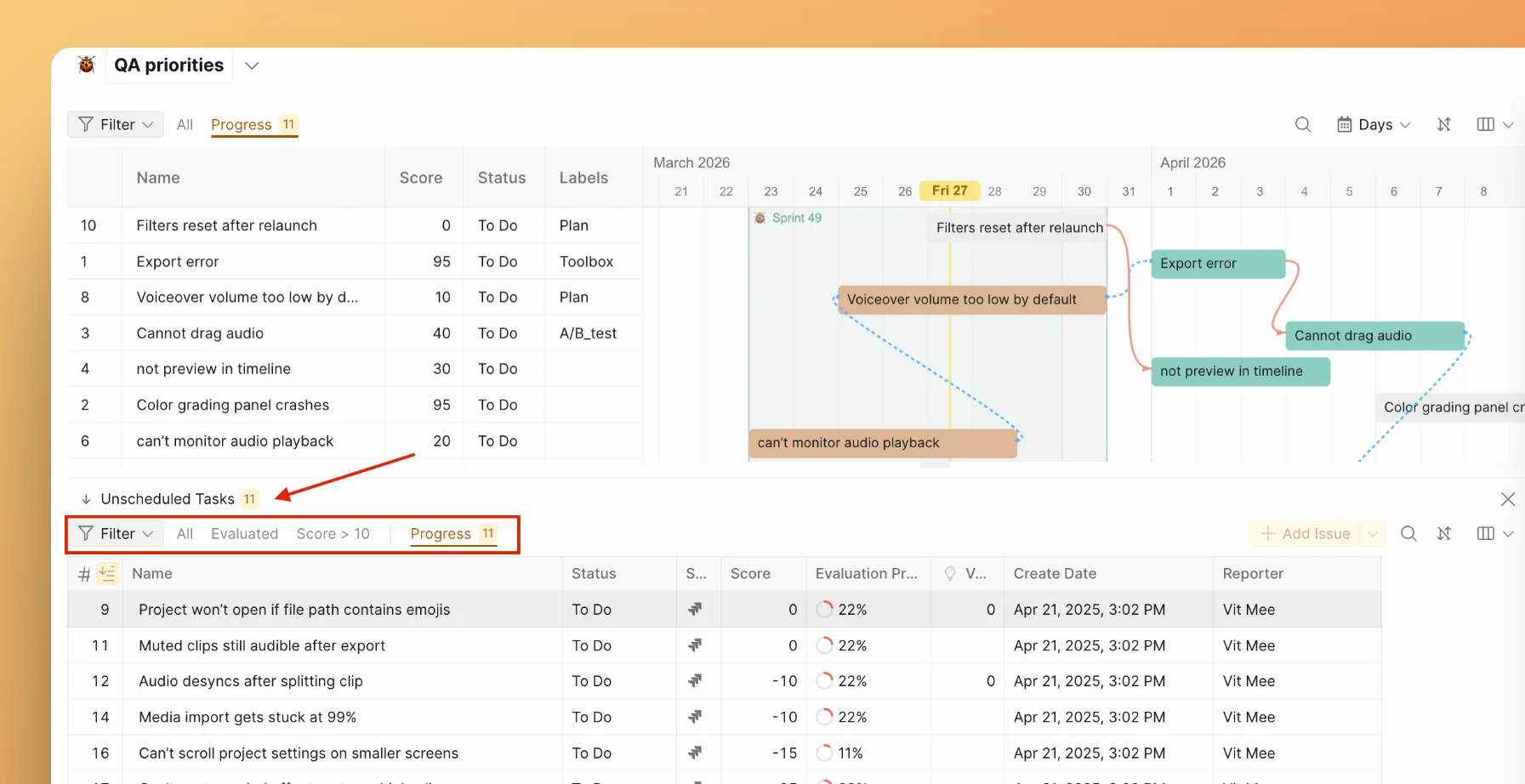 Zamanlanmamış Görevler paneli