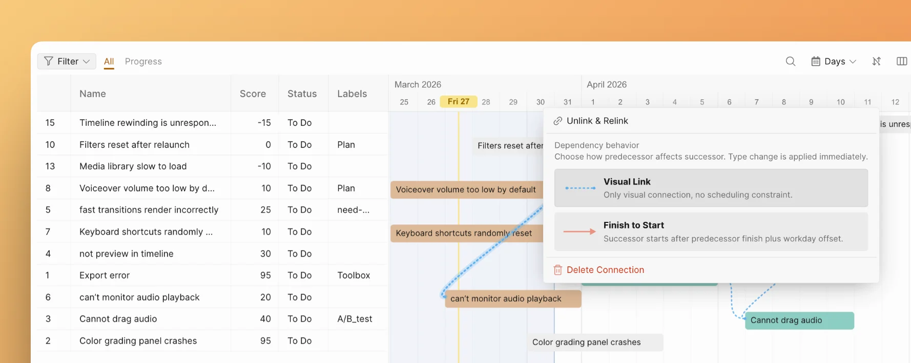 更改任务依赖关系