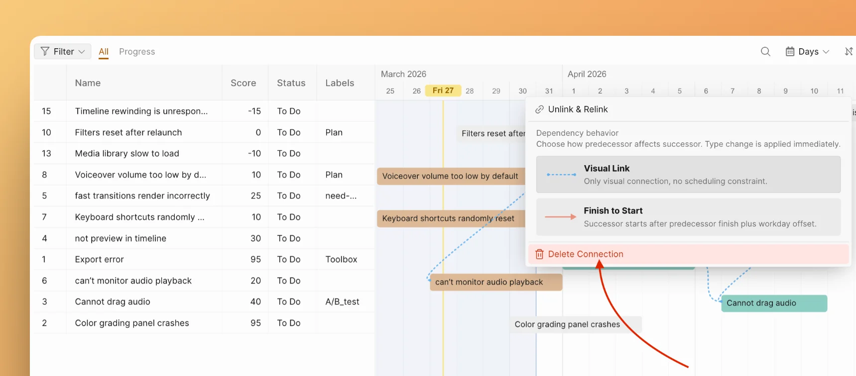 删除任务依赖关系