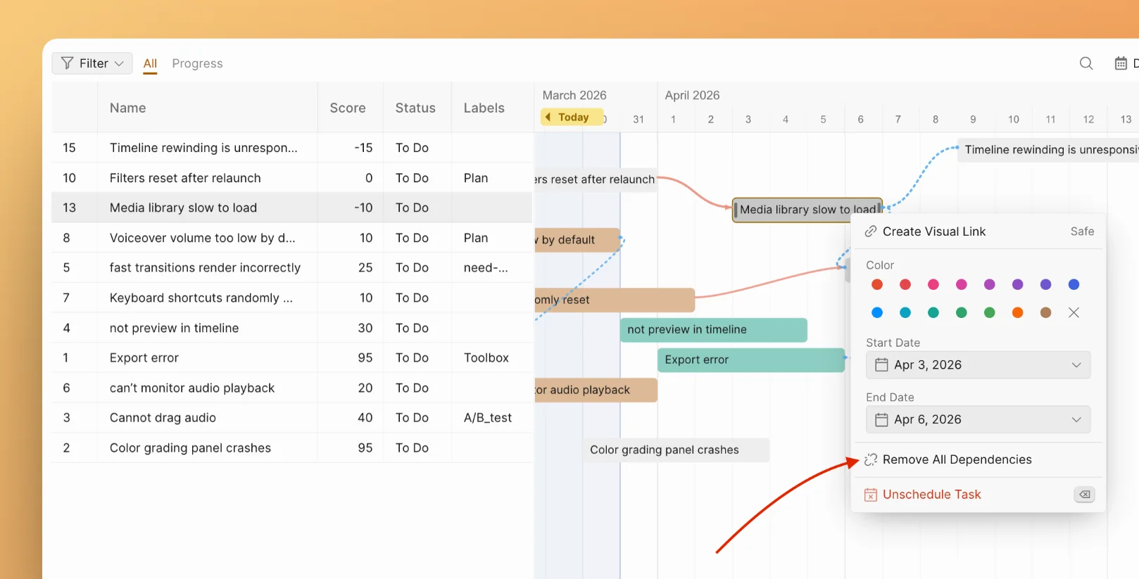 删除任务的所有依赖关系