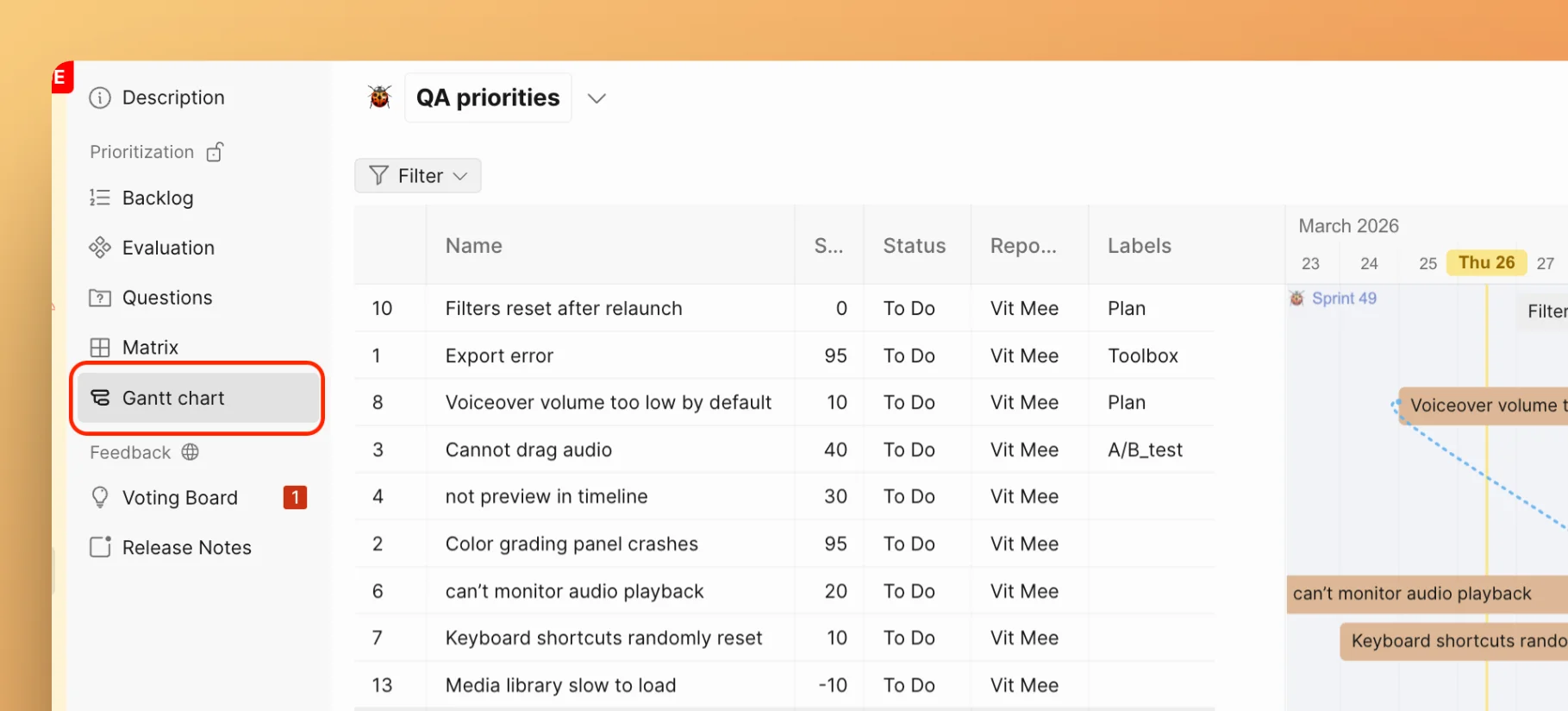 So findest du das Gantt in einem Board