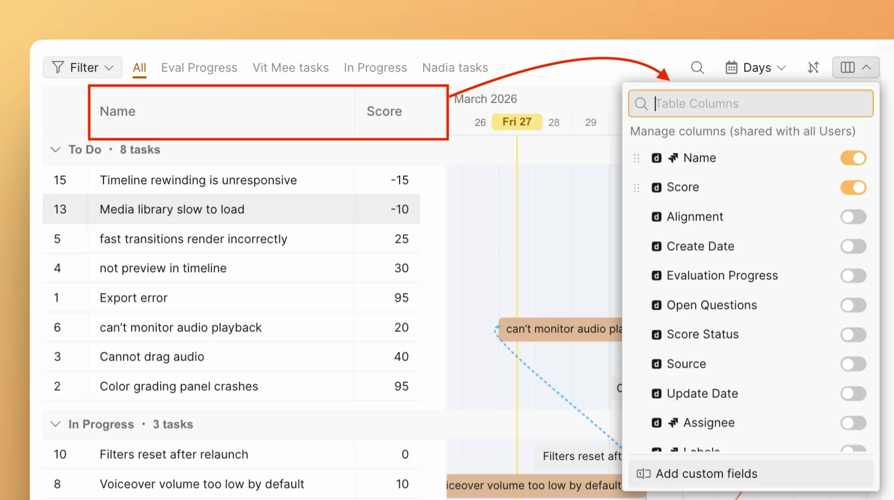 Spaltenkonfiguration