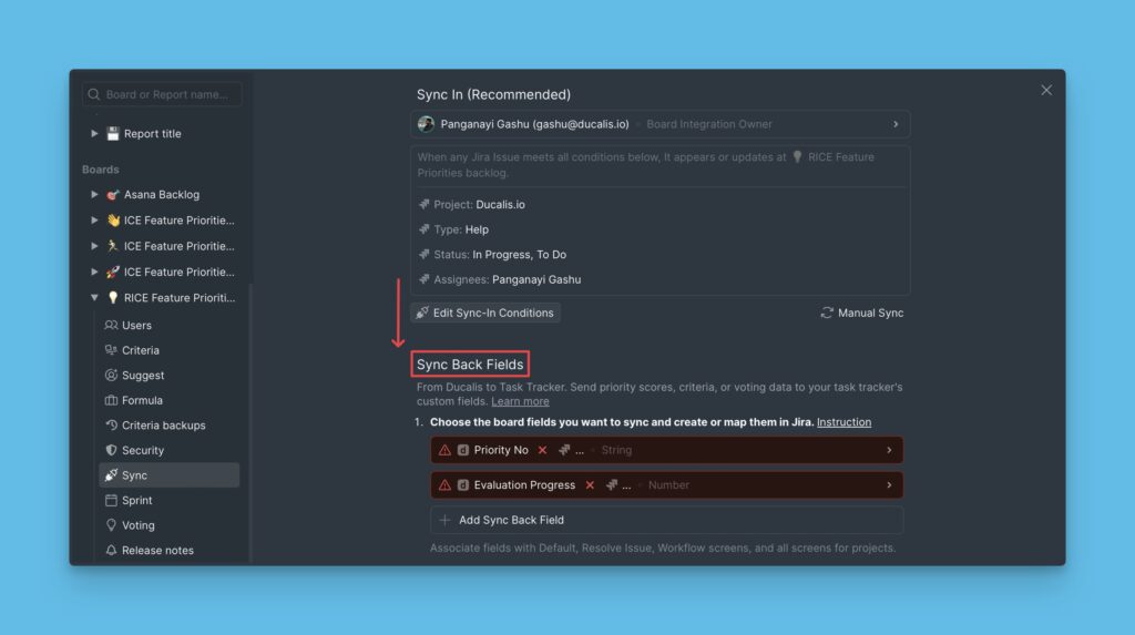 Sync-Back-Felder-Bereich