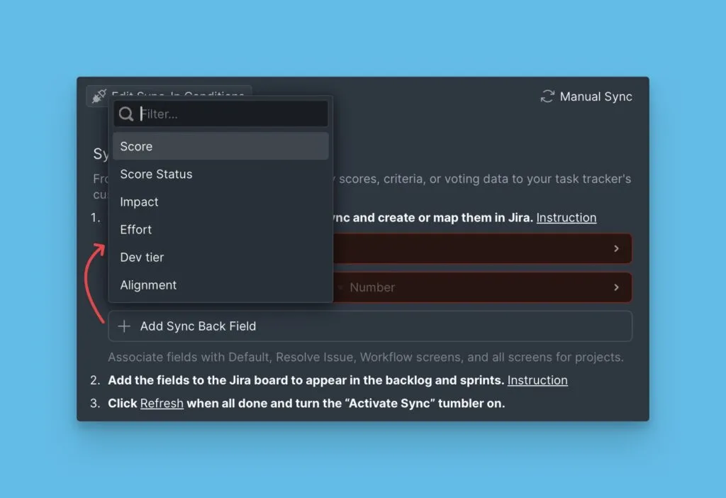 フィールド追加ドロップダウン