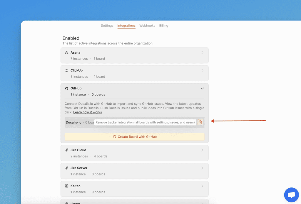 Papierkorb-Symbol neben dem Instanznamen