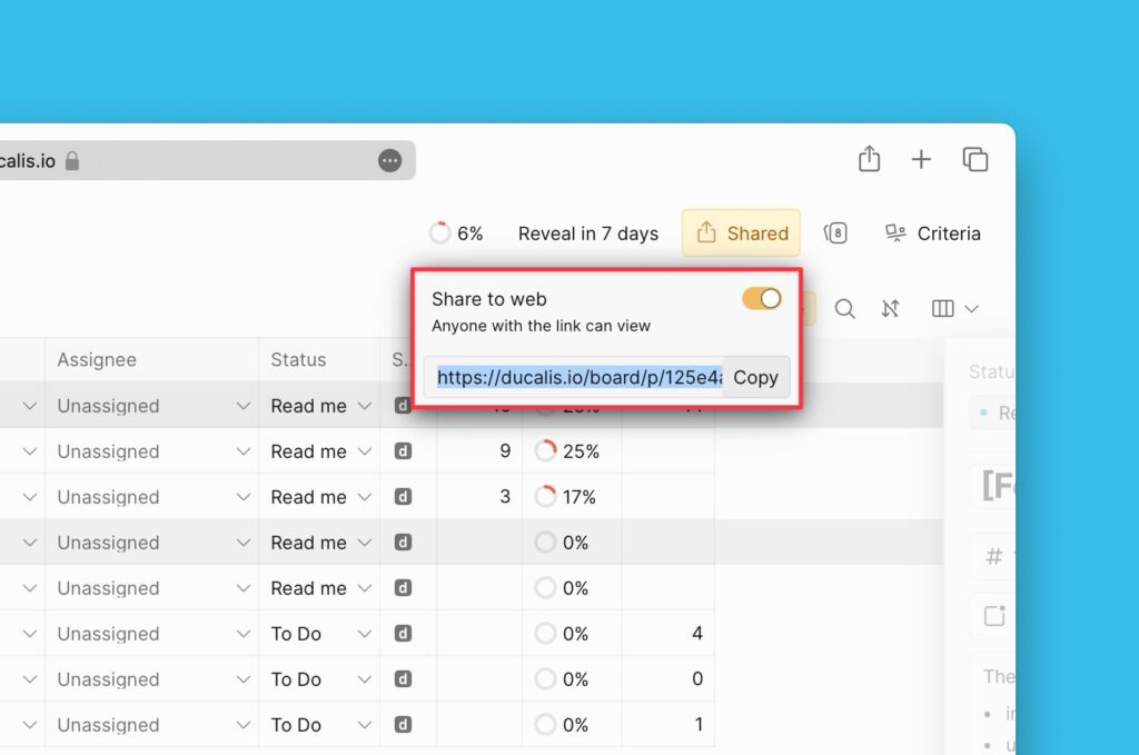 リンクコピーボタンのある共有ダイアログ