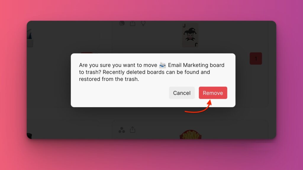 Bestätigungsdialog zum Entfernen des Boards