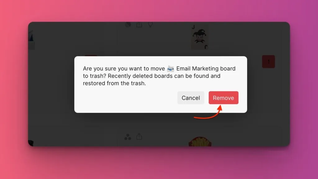 ボード削除の確認ダイアログ