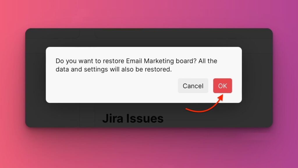 Bestätigungsdialog zum Wiederherstellen des Boards
