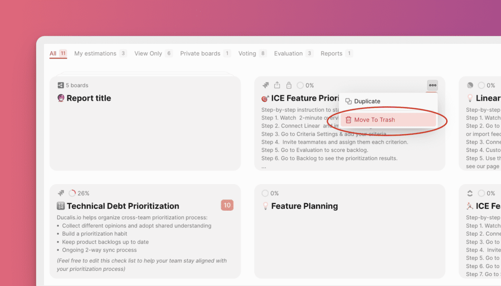 ボードカードの三点メニュー