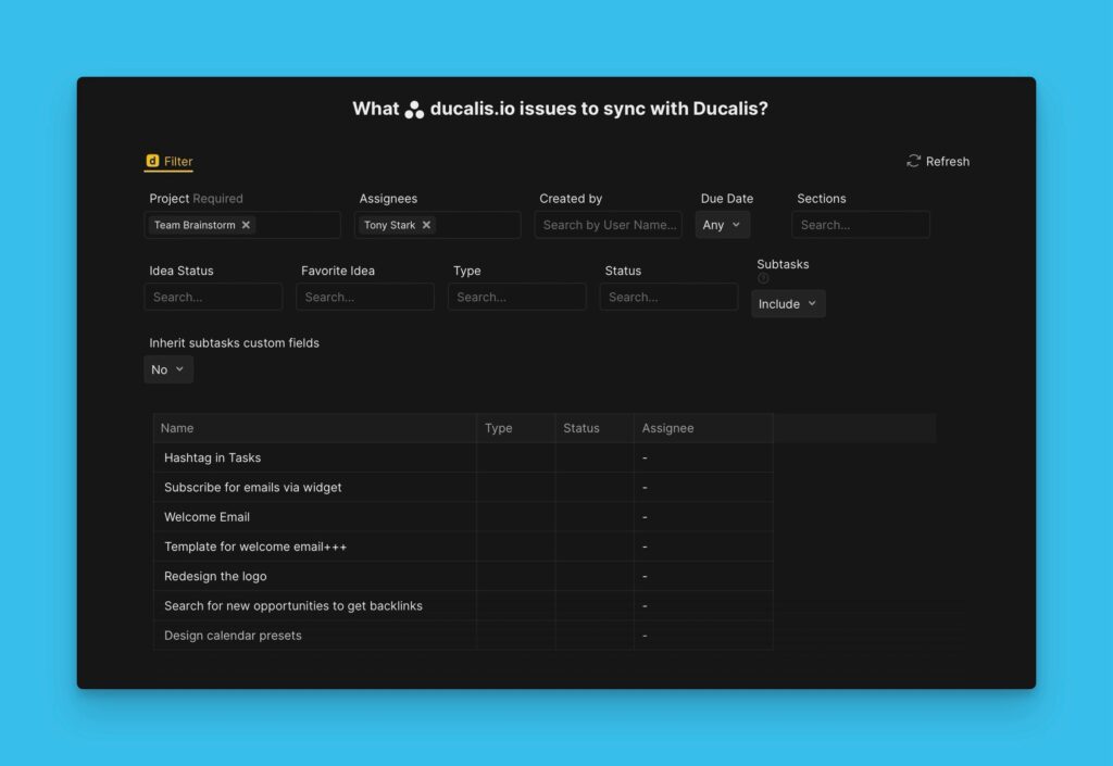 Aufgabenfiltereinstellungen für Asana-Backlog