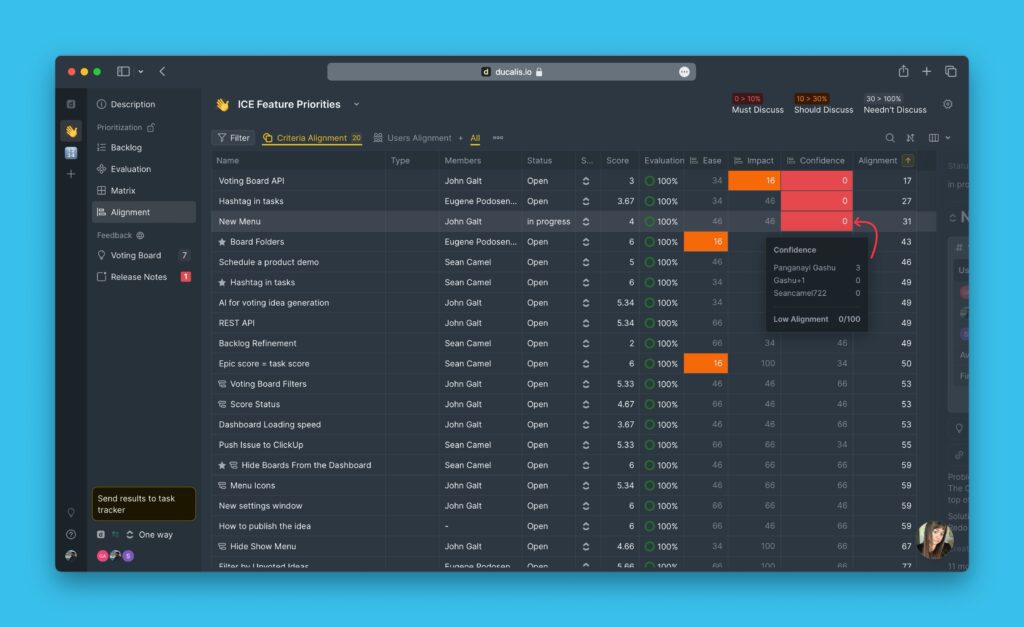 App hebt Aufgaben mit gestreuten Scores hervor