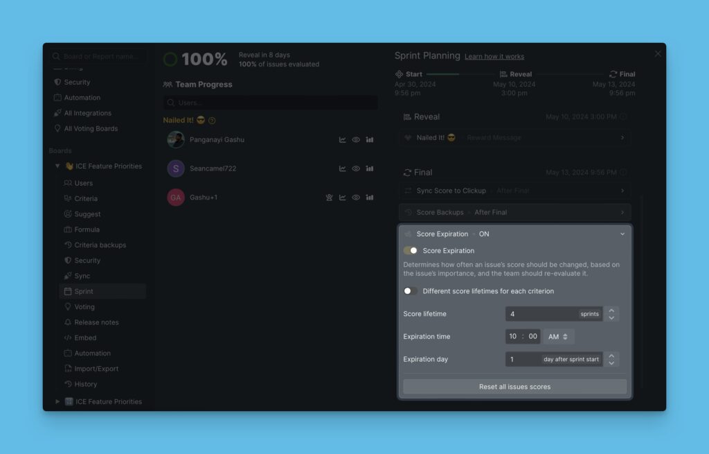 Einrichten der automatischen Score-Löschung