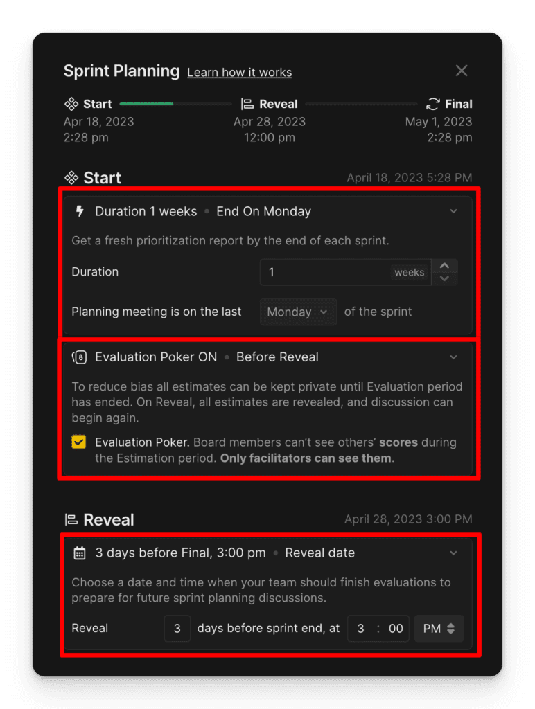 評価ポーカーの設定画面