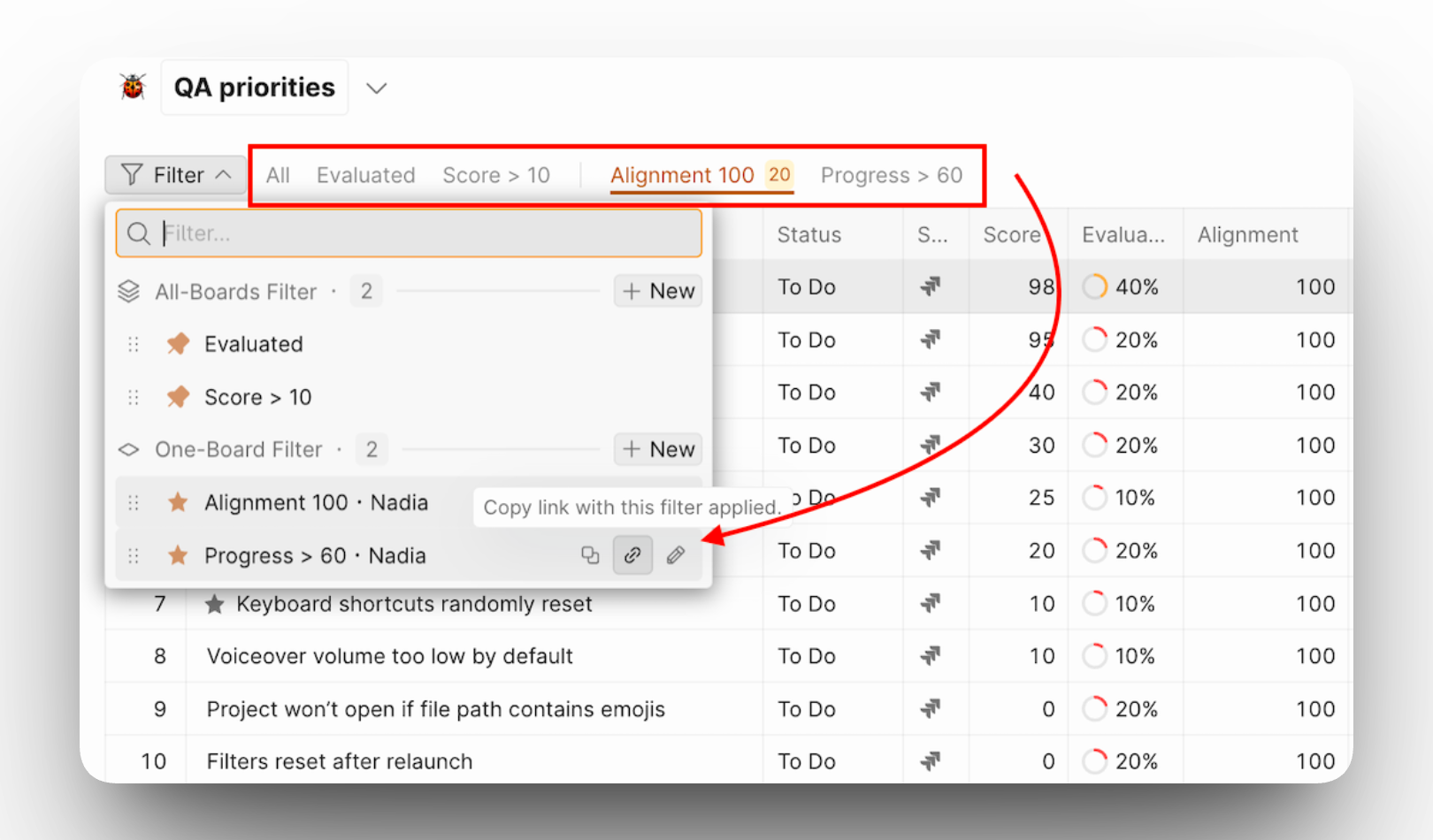 Filtre oluşturun ve paylaşın