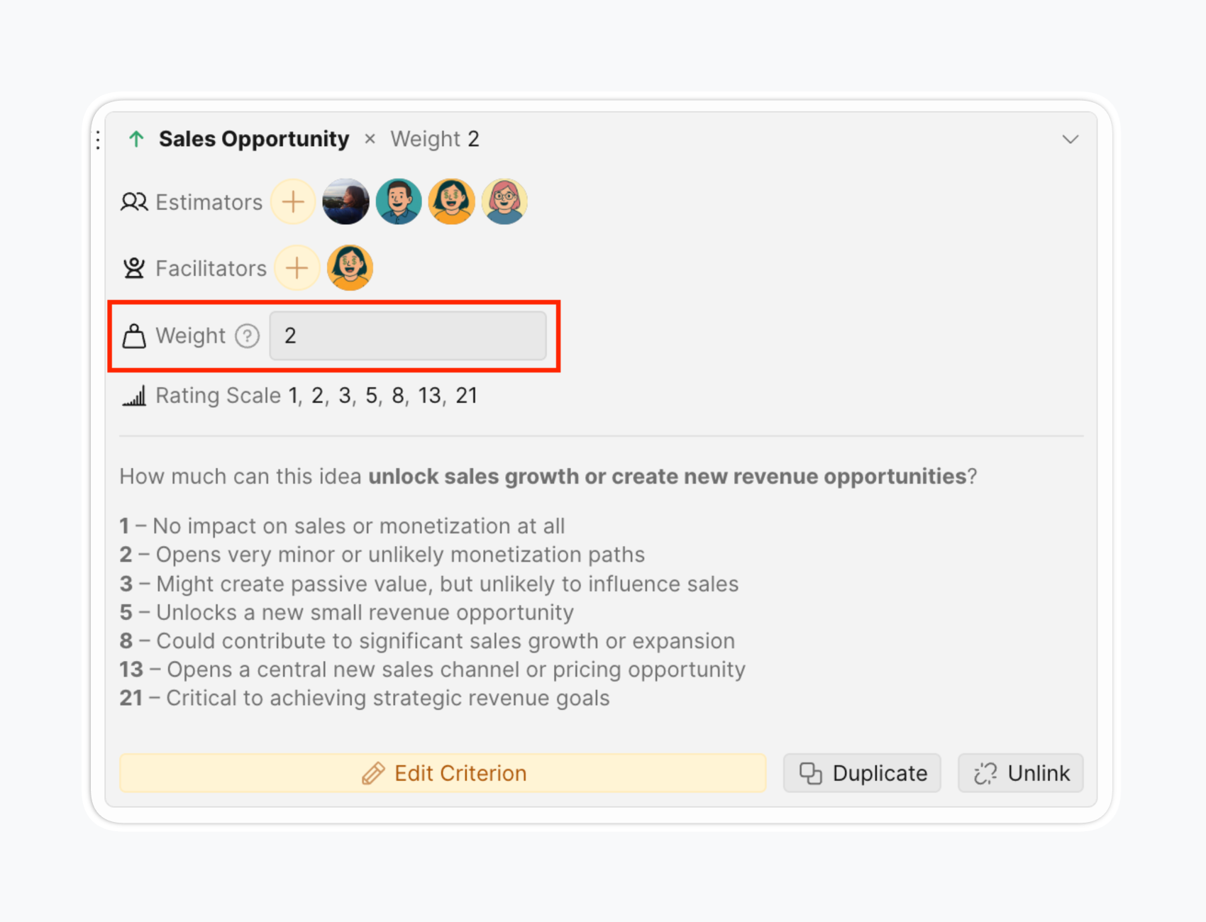 各基準の重みを設定